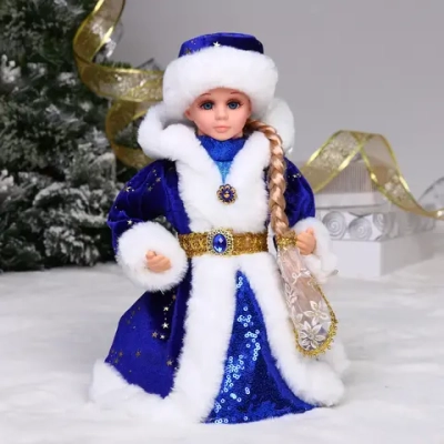 Снегурочка музыкальная «Таинственный снег» 30 см (синяя шубка)