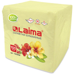 Салфетки бумажные 100 штук 24х24 см LAIMA жёлтые (пастельный цвет цвет) 100% целлюлоза (30 штук в упаковке)