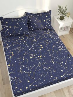 Постельное белье Сказка "Созвездия" семейное Наволочка 50х70 см 2 шт Простынь на резинке 160х200 см Пододеяльник 145х215 см(2шт) , поплин