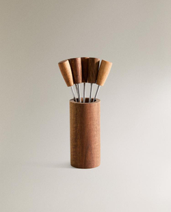 ZARA HOME НАБОР ШПАЖЕК ДЛЯ ЗАКУСОК С ДЕРЖАТЕЛЕМ (6 ШТ.), СВЕТЛО-БЕЖЕВЫЙ