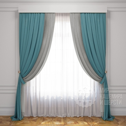 Готовые шторы: ЛАТУР (арт. BL01-222-16) - 300х270, (170х270)х2 см. - (Возможна высота 250 см.) - бирюзовый-белый