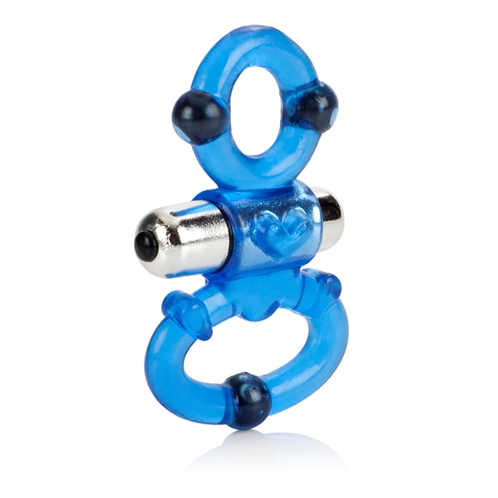 Синее эрекционное виброкольцо с петлей под мошонку Magnetic Power