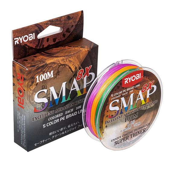 Шнур SMAP PE8X-100M 6.0# Multi Colour 0,405мм Ryobi