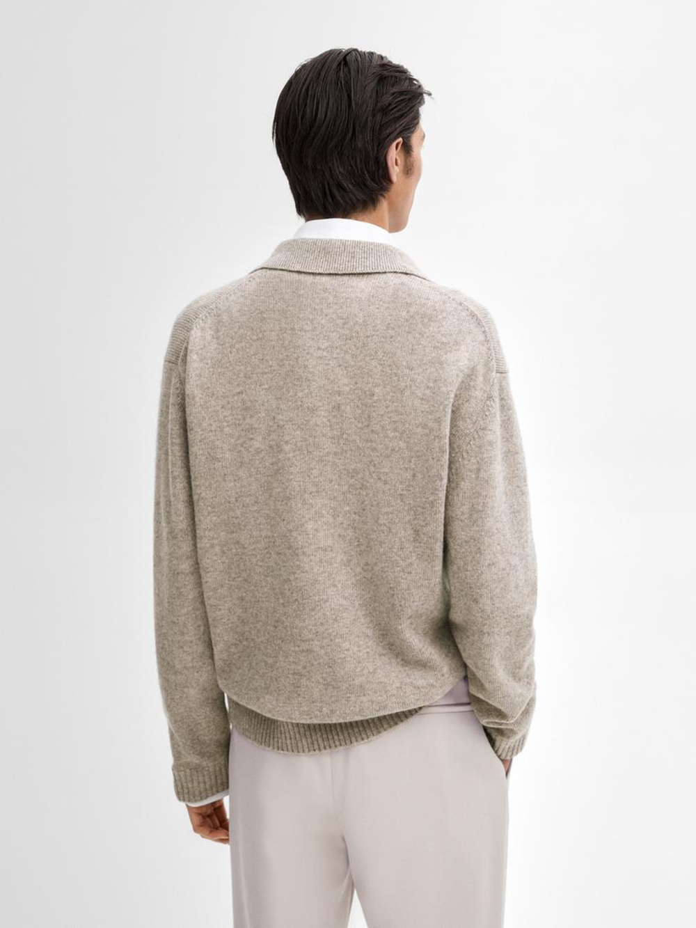 Massimo Dutti Легкий свитер с воротником поло, песочно-коричневый