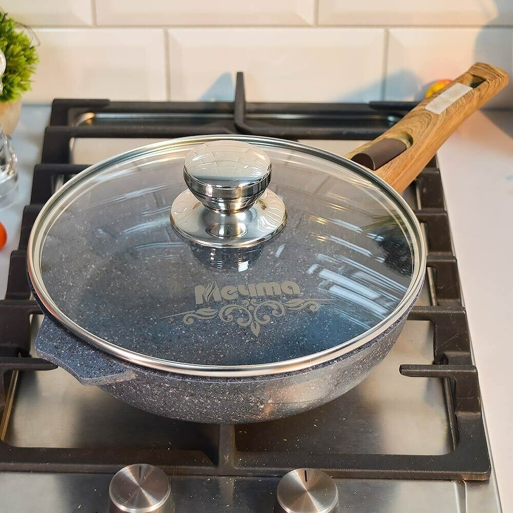 Сковорода 22см Premium blue со съемной ручкой и стеклянной крышкой