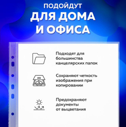Папки-файлы перфорированные, А4, BRAUBERG "STANDARD", комплект 100 шт., матовые, 30 мкм, 221991
