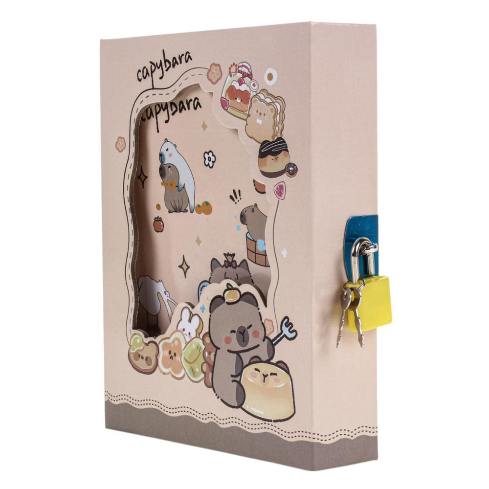 Блокнот "Капибара" в коробке с замком с вырубкой,11,5*14,5 см,48 л.