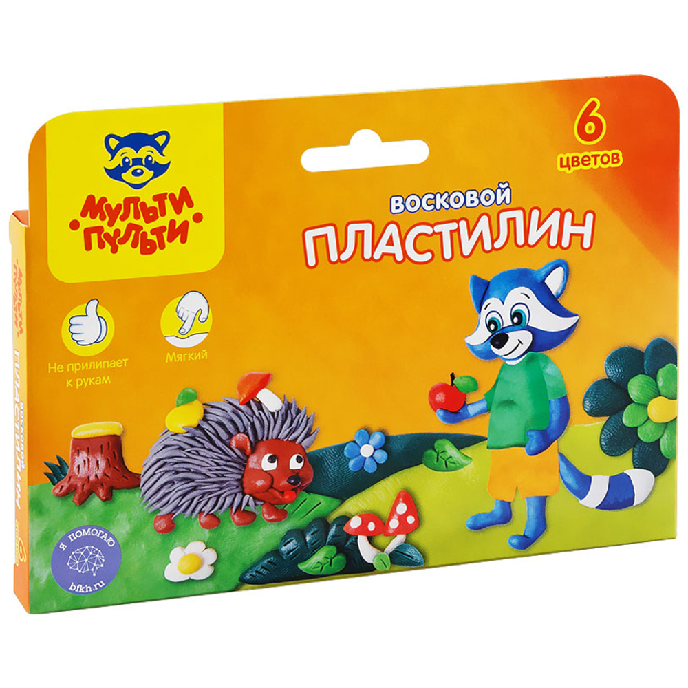 Пластилин "Енот в лесу", 6 цветов, мягкий, восковой