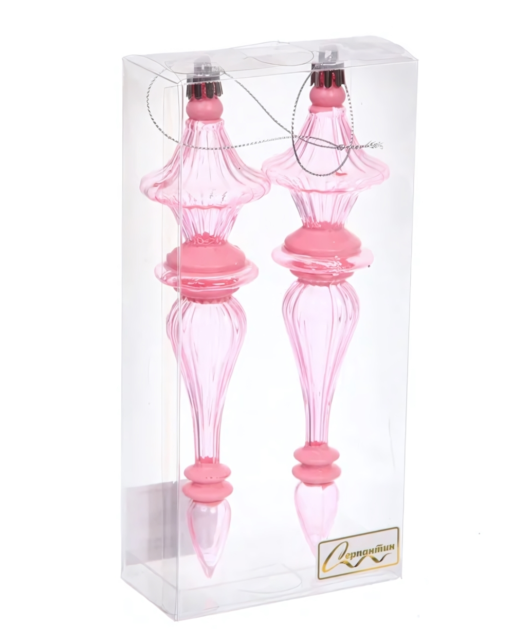 Елочные украшения "Изящные переливы" 4.5*4.5*19 см (набор 2 шт), Розовый (Серпантин)