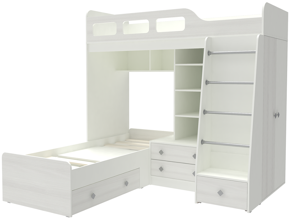 Двухъярусная кровать КарИВи Астра 4 Белый  Белое Дерево
