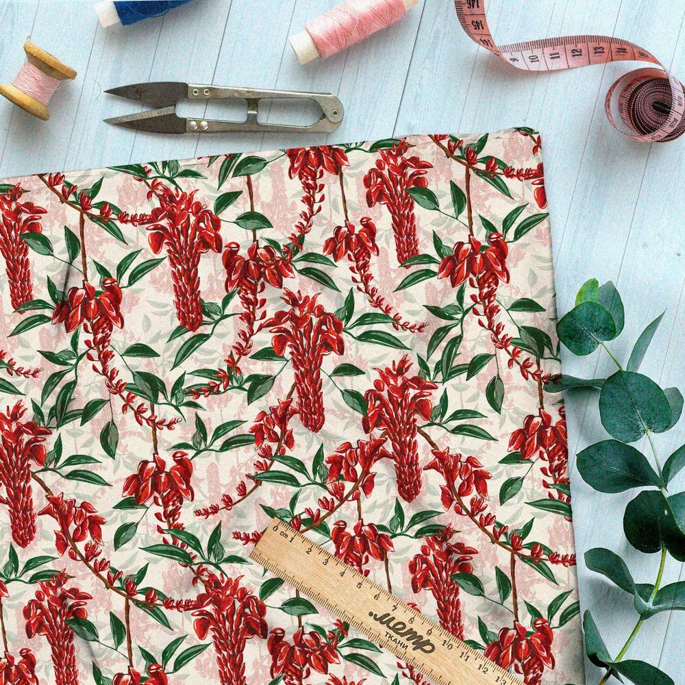 Ткань муслин красные горсти цветов