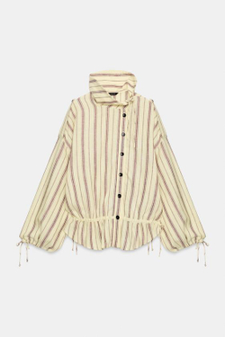 ZARA ЛЬНЯНАЯ КУРТКА В ПОЛОСКУ, ЖЕЛТЫЙ