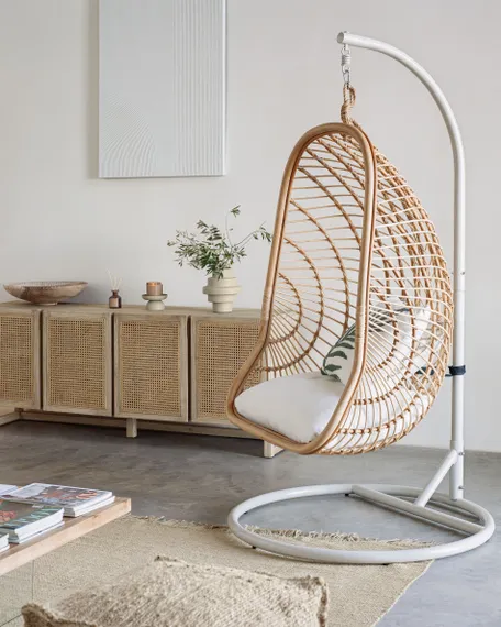 Подвесное кресло Ekaterina из ротанга с темно-серой ножкой