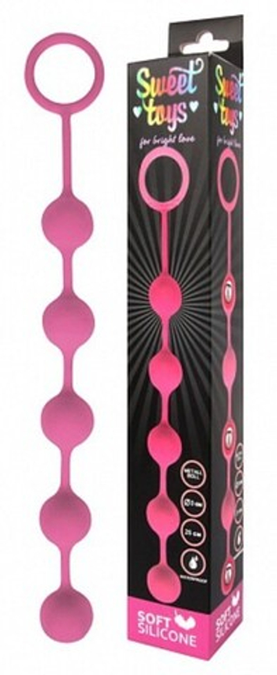 Розовая анальная цепочка с металлическими шариками Sweet toys 25 см (Цвет: розовый)
