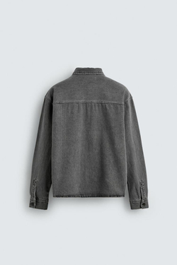 ZARA ДЖИНСОВАЯ РУБАШКА BOXY FIT, СЕРЫЙ