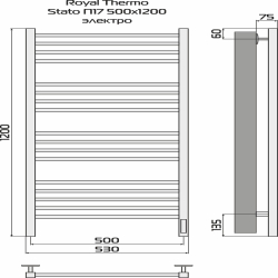 Полотенцесушитель Royal Thermo Stato П17 500х1200 электро (встроен. диммер) стальной
