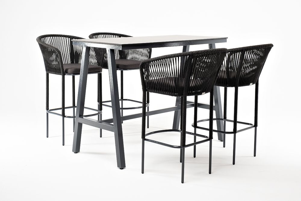 "Рио" барный комплект на 4 персоны, стол HPL "серый гранит", цвет темно-серый