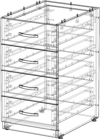 Корпус тумбы приставной 4 ящика Стандарт-Pro ясень шимо темный