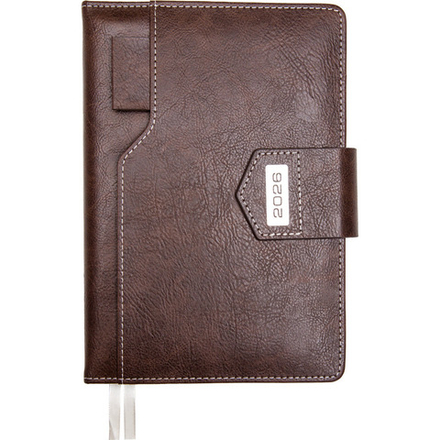 Ежедневник дат. 2026г А5 deVENTE Prestige 336стр.,т- коричневый, тв.обложка, кожзам, ляссе, карман