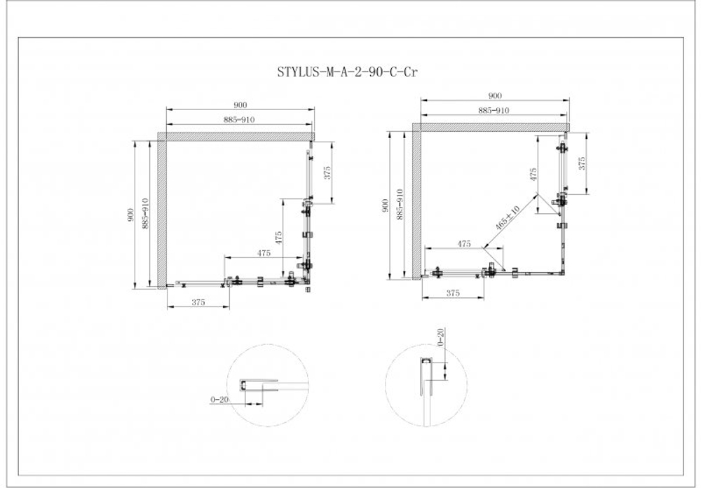 Душевой уголок Cezares STYLUS-O-M-A-2-90-C-Cr