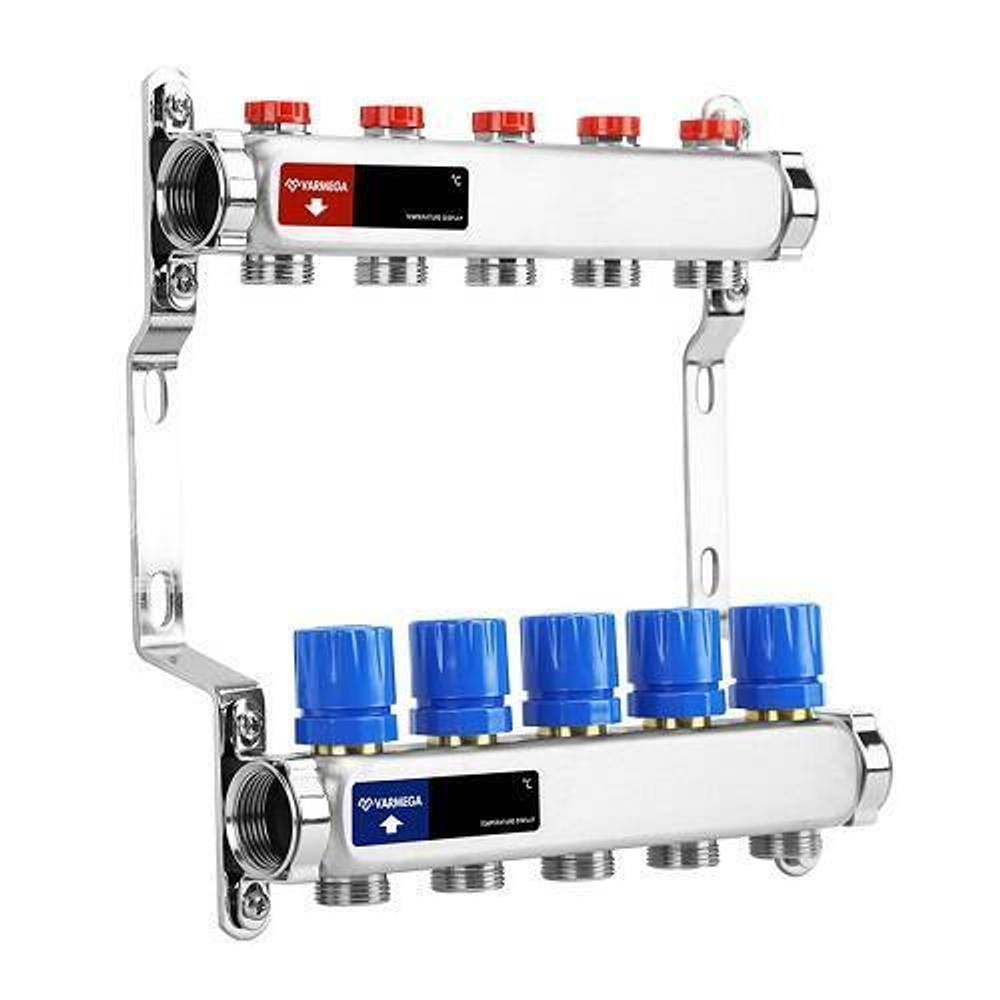 Коллекторная группа для радиаторного отопления Varmega  - 1" на 3 контура 3/4"EK (нерж.сталь)