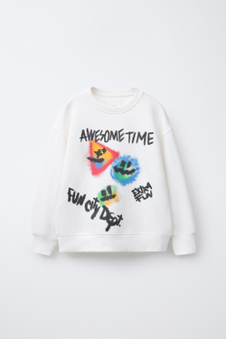 ZARA ХУДИ С РЕЛЬЕФНЫМ ПРИНТОМ «ГРАФФИТИ», ЭКРЮ