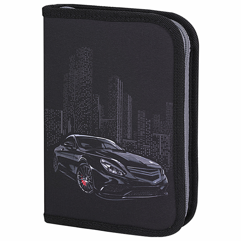 Пенал BRAUBERG 1 отделение 1 откидная планка полиэстер 21х14 см "Night Car" (2 штуки в упаковке)