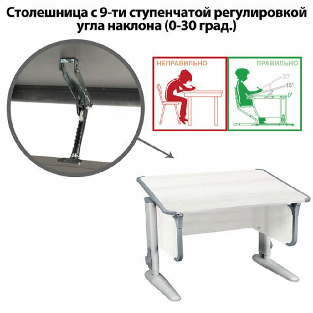 Стол-парта регулируемый "ДЭМИ" СУТ.43, 1000х550х530-815 мм, серый каркас, пластик серый, рамух белый (КОМПЛЕКТ)