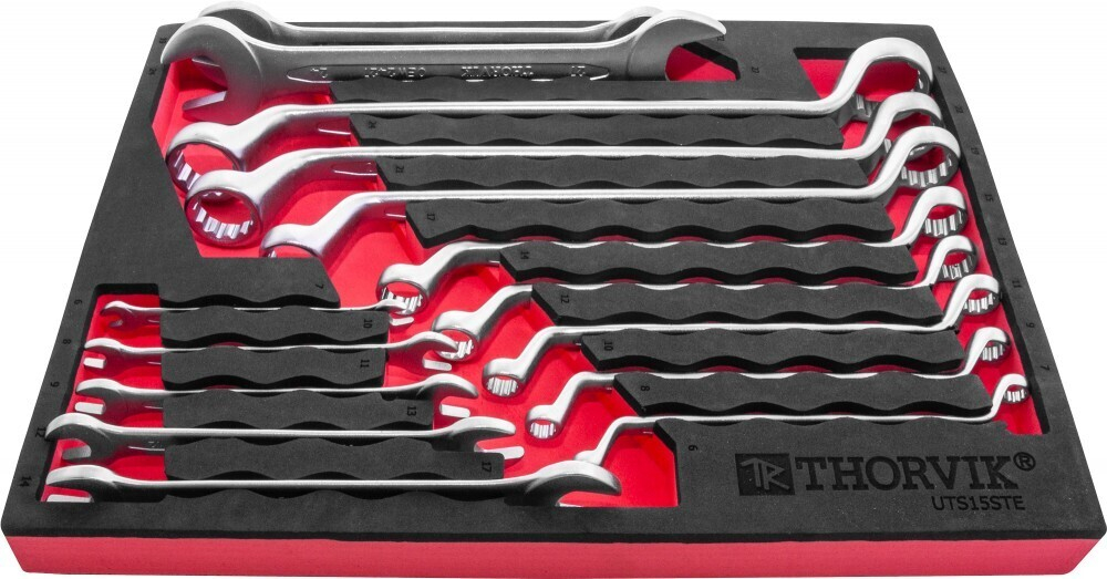UTS15STE Набор ключей рожковых и накидных изогнутых в EVA ложементе 280х375 мм, 15 предметов