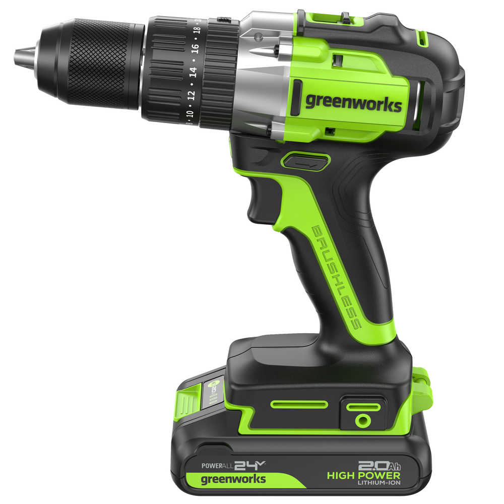 Дрель-шуруповерт ударная акк. Greenworks GD24DD60, 24V, б/щет, 30/60Нм,2х2Ач,ЗУ,кор (3704107CUC)