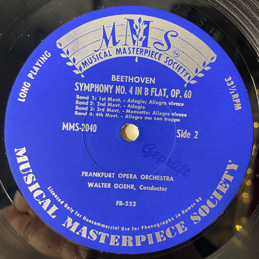 Винтажная виниловая пластинка LP Beethoven Бетховен, Carl Bamberger, Walter Goehr, Frankfurter Opernorchester, Symphonie Симфония Nr. 4 (Германия 1962)