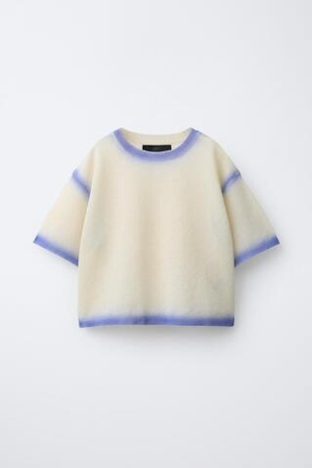 ZARA СВИТЕР С КОРОТКИМИ РУКАВАМИ С ОТДЕЛКОЙ ТАЙ-ДАЙ, ЭКРЮ