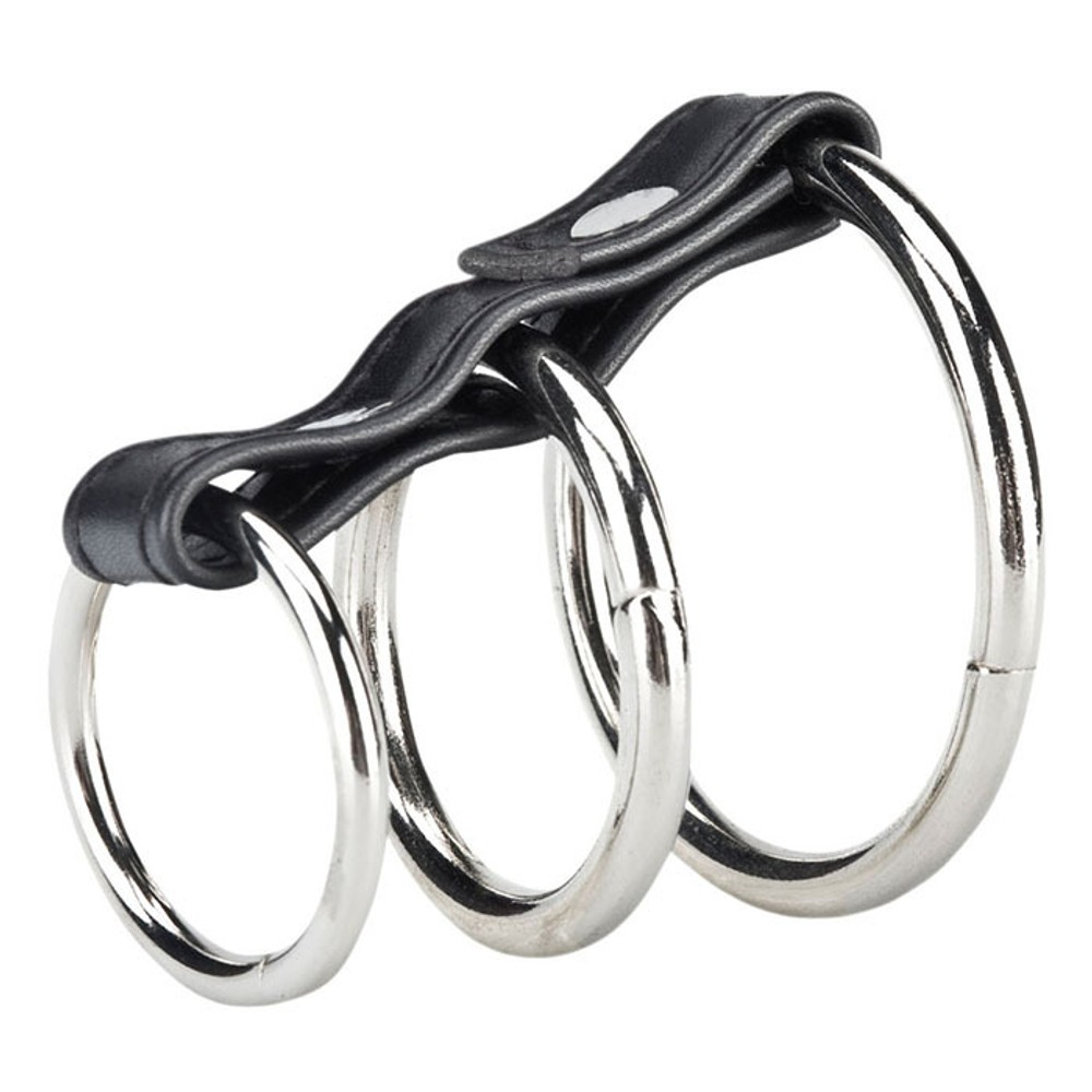 Хомут на пенис из трех металлических колец 3 RING GATES OF HELL (Цвет: черный с серебристым)