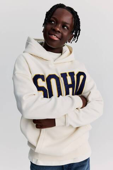 H&M Толстовка с капюшоном и принтом, кремовый