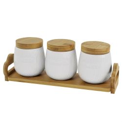 Lenardi 140-072 Набор из 3 банок 600мл на подставке BAMBOO в под.уп.(х10) Фарфор
