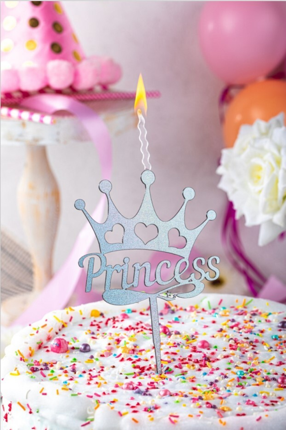 Топпер-Свеча "Серебряная - Принцесса, Princess", 10 см