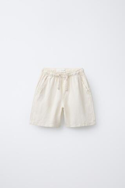 ZARA ШОРТЫ-БЕРМУДЫ ИЗ ЛЬНЯНОЙ ТКАНИ, ЭКРЮ