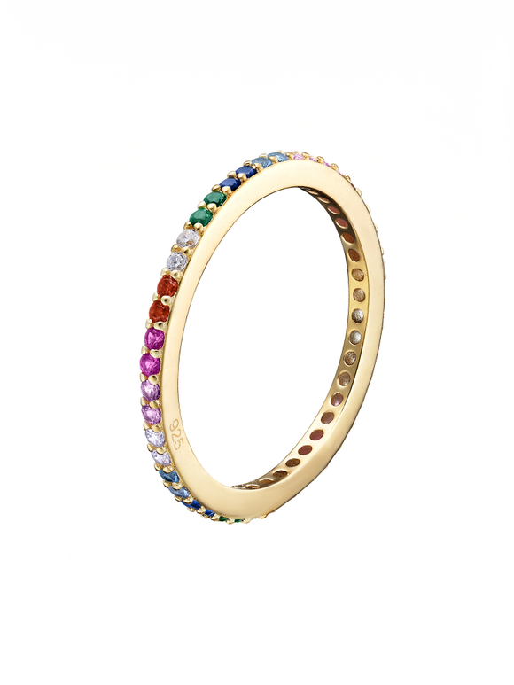 Кольцо россыпь цветных камней, золочение