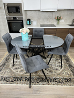 Круглый стеклянный раздвижной стол и стулья "ГУЧИ" серый