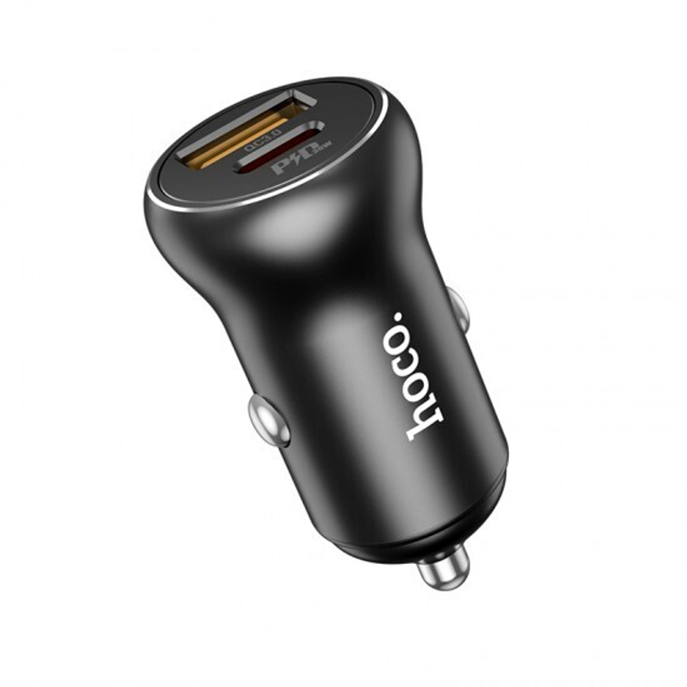 Автомобильное зарядное устройство HOCO NZ5 Smooth Road, 1xUSB + 1xUSB-C, 5A, 30 Вт, черн, 013275