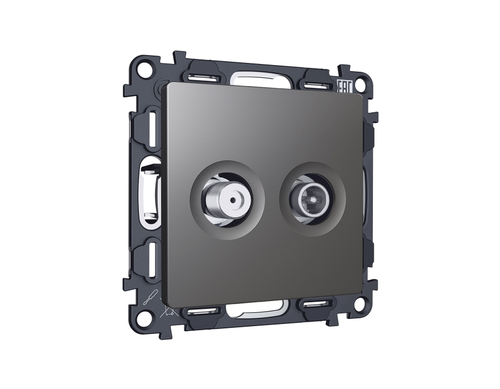 MA663310 Комплект механизма розетки TV оконечной + SAT 5-862MHz 3.5dB/950-2150MHz 3.5dB ALFA Антрацит серый QUANT (AP6633, VM217)