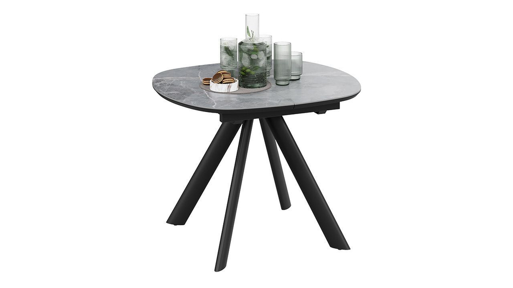 Стол кухонный обеденный раздвижной Черный муар/Керамика матовая серый мрамор 100(135)х90х76 см