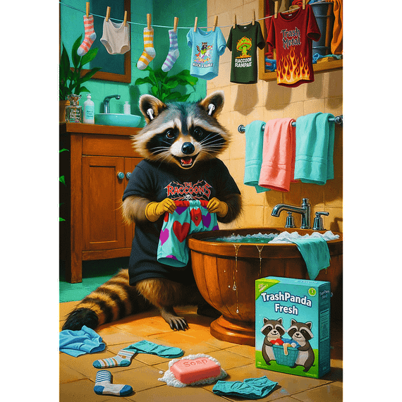 Pazl \ Puzzle \ Пазлы Puzzles - "1000 Premium Plus" - Raccoon Laundry Day
