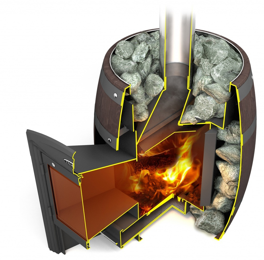 Банная печь Вариата Баррель Inox витра палисандр устройство