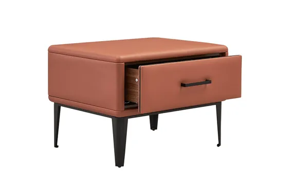 Прикроватная тумбочка Berli с одним ящиком, коричневая экокожа