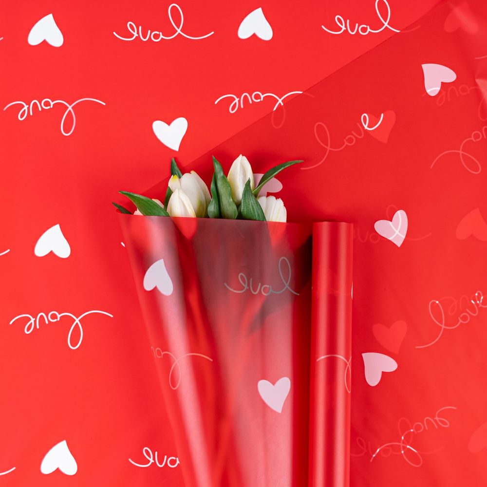 Пленка матовая &quot;Love Heart&quot; Красная 57см*10м