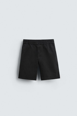 ZARA ШОРТЫ ИЗ ТВИЛА RELAXED FIT, ЧЕРНЫЙ