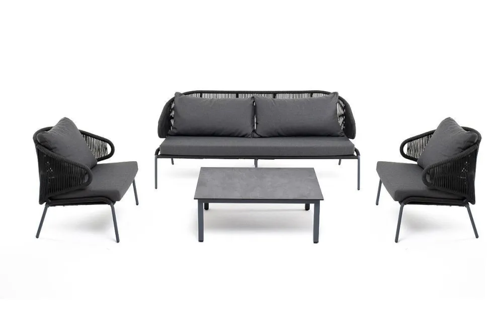 "Милан" лаунж-зона 5-местная плетеная из роупа (веревки), каркас алюминиевый серый, роуп темно-серый