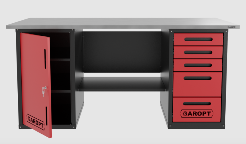 Верстак двухтумбовый дверь/5 ящиков, красный 1800*700 Garopt, GT1800DY5.red