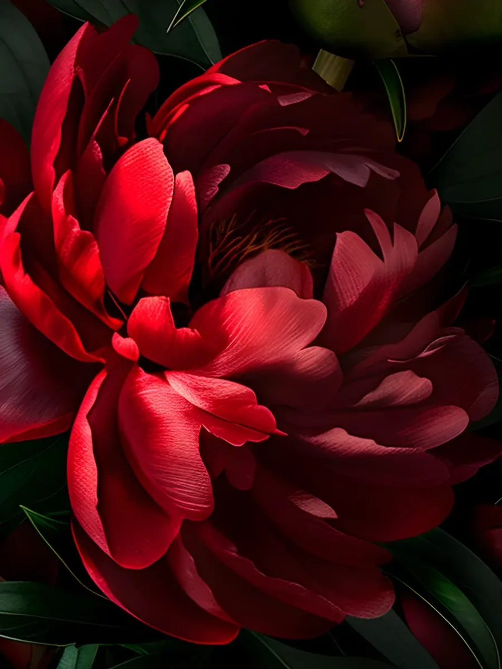 Наклейка интерьерная на холодильник Пионы темные